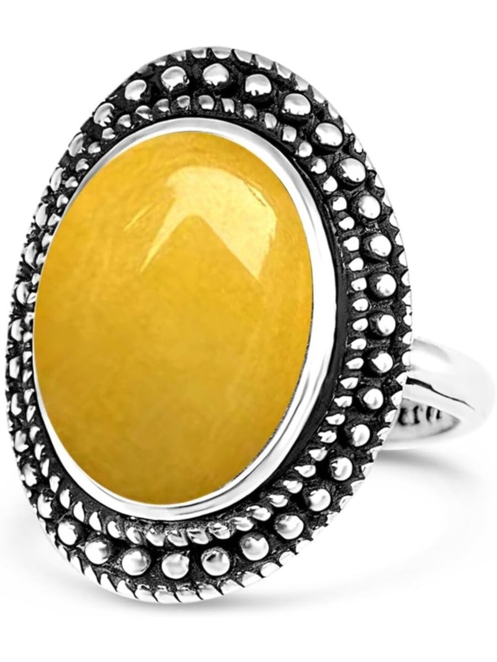 Retro Sterling Silver Stone Ring,Antique Natural Real Oval Crystal Quartz